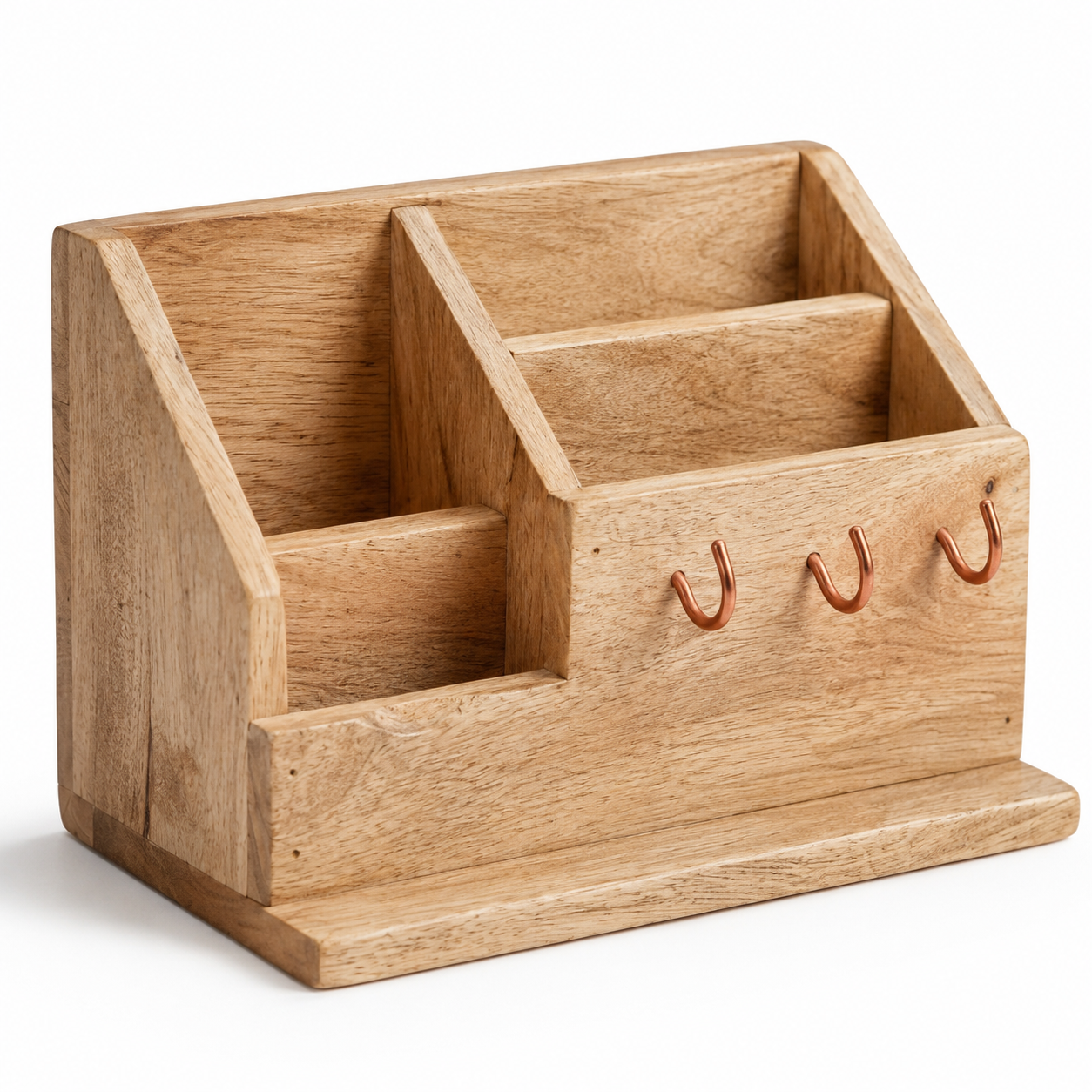 RachvnKa™ Handcrafted Wooden Desk Organizer & Entryway Key Holder – Rustic Desktop Storage Station for Office, Study, & Home Decor