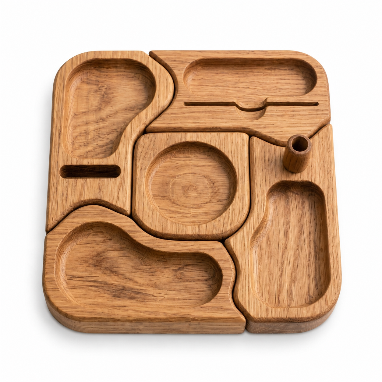 RachvnKa™ Modular Wooden Desk Valet – Customizable Puzzle Organizer Tray for Daily Essentials, EDC, Keys & Phone – Premium Desktop Storage for Office & Home Decor